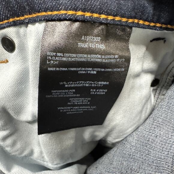 Volcom Vorta Jeans Mens 34 (35x30 ACTUAL) Slim Straight Blue Denim Dark Wash - Picture 6 of 10